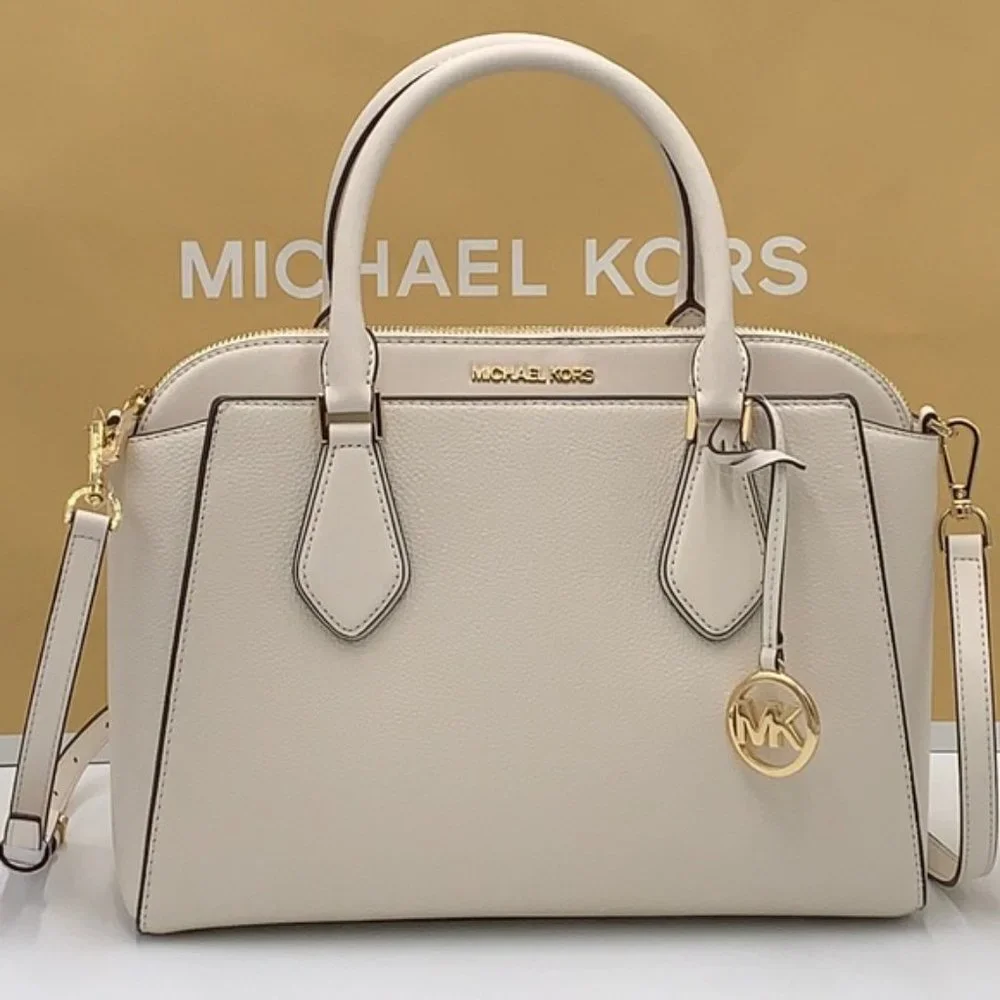 Michael Kors Daria Large Satchel Bag Leather Light Cream - Picture 5 of 15
